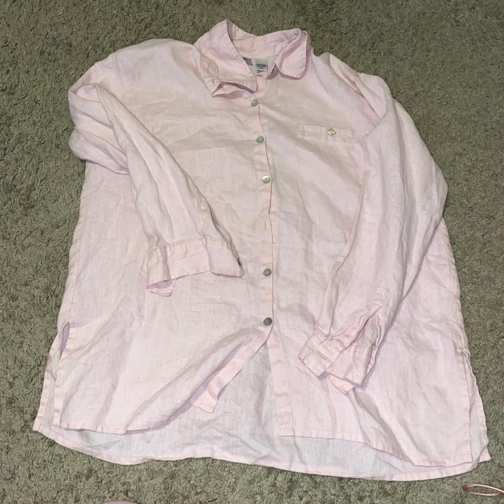 100% linen pink button down